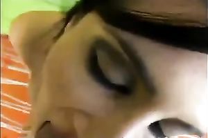 Sizzling brunette hair shows her booty to me and gives me a blow job