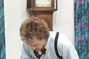 Blond haired lascivious hoe got strongly mish pose screwed on table edge