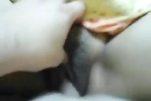 My bride fingers her cum-hole after jumping on my dong