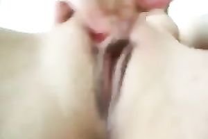 Voraciously diddling my white hairless love tunnel on closeup cam movie