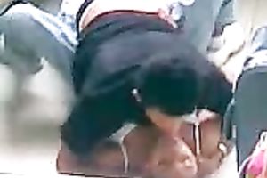 Just a freaky latin chick pair fucking on the floor in public place