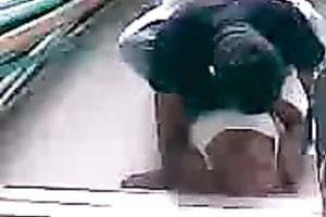 Just a freaky latin chick pair fucking on the floor in public place