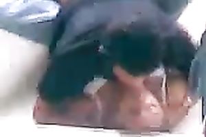 Just a freaky latin chick pair fucking on the floor in public place