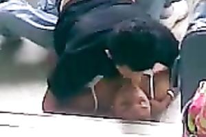 Just a freaky latin chick pair fucking on the floor in public place