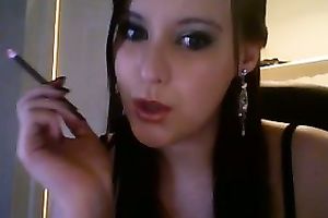 Erotic solo episode with amateur web camera floozy smoking