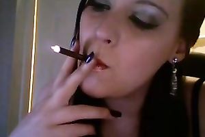 Erotic solo episode with amateur web camera floozy smoking