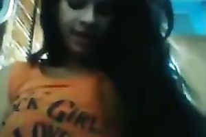 Young dark brown girlfriend with fluffy hair and large gazoo rides me on top