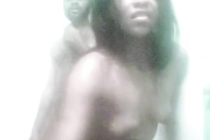 Homemade clip with ebon honey engulfing her BF's cock in the shower