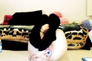 Insatiable legal age teenager in knee socks stuffs her dark hole with a gazoo plug