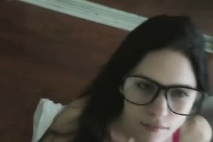 Teen in glasses sucks and acquires a facial