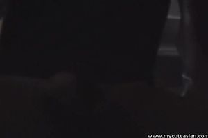 Amateur Asian slut enjoys engulfing a jock on the stairs