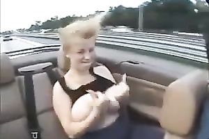 Amateur blond plays with her biggest natural pointer sisters in a car