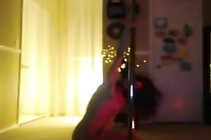 This svelte asian honey with tan lines can't live without pole dancing at home