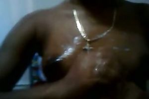Hand job led to cum discharged by Dominican chick with tiny melons