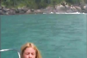 Sizzling tanned blonde blows and receives drilled on a yacht