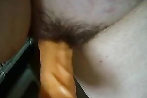 Homemade solo with me pounding my bushy cum-hole with a fake penis