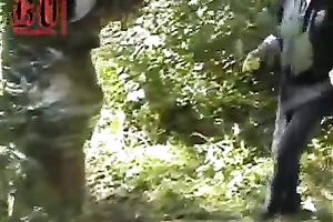 Hot dilettante breasty brunette cheating wife in slavery episode outdoors