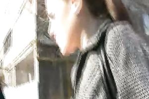 Just a cute Russian brunette hair in public pees in her panties