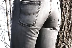 Just a cute Russian brunette hair in public pees in her panties