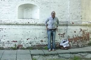 Russian dilettante blond white wife makes her pants soaked with urinate