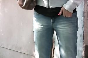 Russian dilettante blond white wife makes her pants soaked with urinate