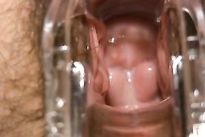 Showing the inside of my white slim Married slut with a speculum