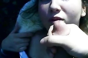 Cheerful whore sucks my prick until this babe receives a facial