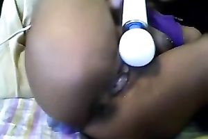 Ebony hot sweetheart of mine toying creamy cum on her couch