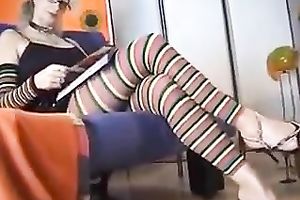 Blonde milf shows her feet to me and gives me a footjob