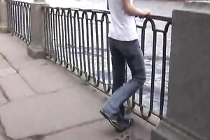 Just a slender Russian playgirl Oksana makes her jeans moist