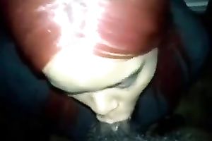 Chubby ebon sweetheart sucks my weiner and receives facialed hard