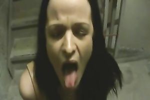 Homemade solo with my fuckbuddy playing ribald games on the stairway