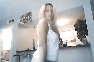 Webcam solo scene with my blond wifey stripping for me