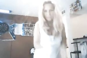 Webcam solo scene with my blond wifey stripping for me