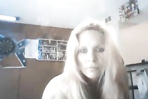 Webcam solo scene with my blond wifey stripping for me