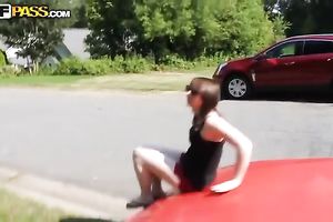 POV video with a lustful dark brown chick engulfing a hard cock