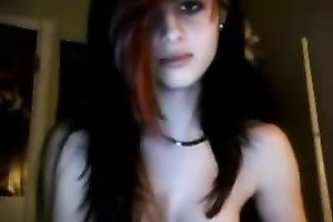 Webcam solo with my cute goth GF fingering her hairless snatch