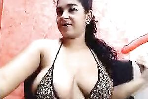 Amazing livecam solo with a huge-breasted gal playing with her wobblers