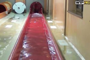 Boyfriend uses his pont of time and copulates his cute girlfriend in the restroom