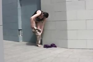 Chubby Russian short haired white wife pisses in her baggy pants