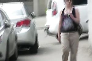 Chubby Russian short haired white wife pisses in her baggy pants