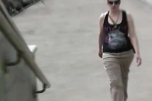 Chubby Russian short haired white wife pisses in her baggy pants