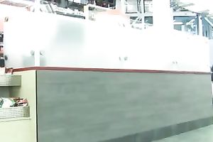 Brunette cutie in legging teases me with her arse in a store