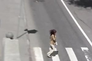 Redhead dilettante skank pees in her panties on the sidewalk
