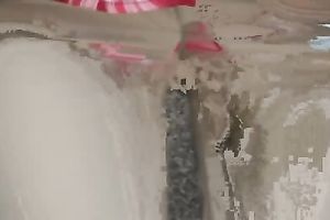 Redhead dilettante skank pees in her panties on the sidewalk