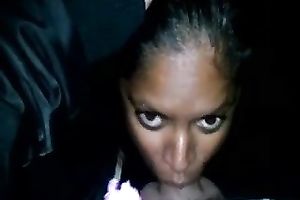 Ebony hooker deepthroats my hard penis until that babe gets a facial