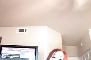 Naughty ginger stimulates her lover's jock throughout pants