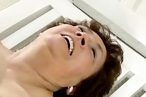 Dark haired old dirt acquires her curly slit screwed in sideways style by juvenile man