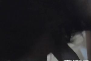 Asian hussy manages to milk a dude's prick in her throat