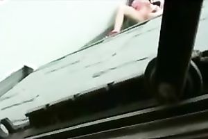 Spying on my cousin whilst this babe masturbates with marital-device outdoor